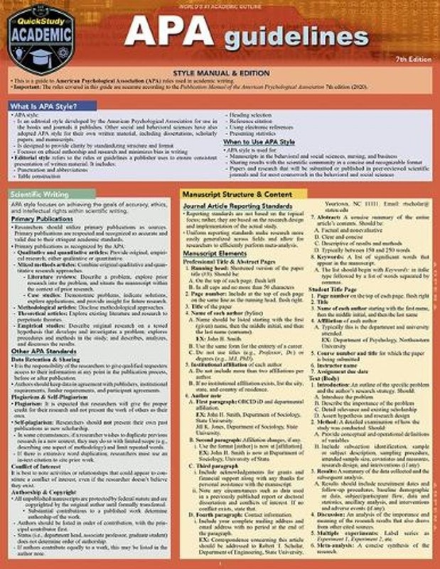 APA Guidelines: A Quickstudy Laminated Reference Guide by Kaitlyn McNamee (Engli
