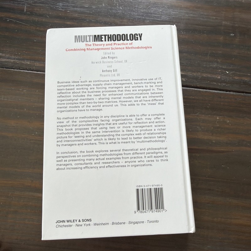 MULTI MENTHODOLOGY Edited by John Mingers and Anthony Gill 1997 Hardcover gallery