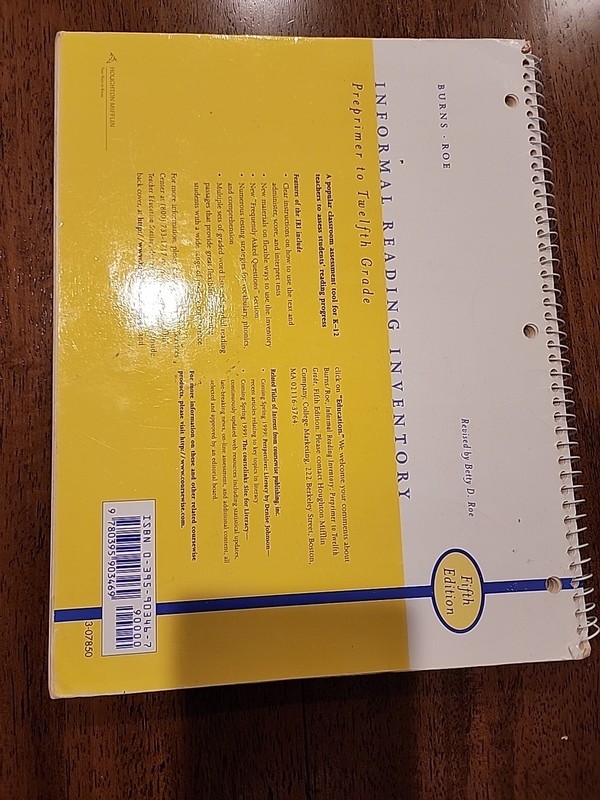 Informal Reading Inventory : Preprimer to 12th Grade (1998, Spiral, 5th edition) gallery