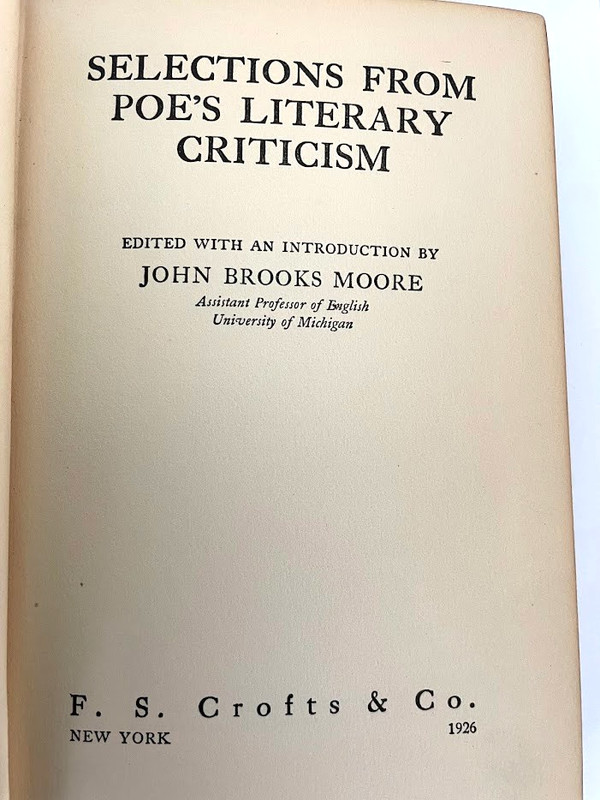 ANTIQUE BOOK – 1926 SELECTIONS FROM POE’S LITERARY CRITICISM HC UNIVERSITY MI UM