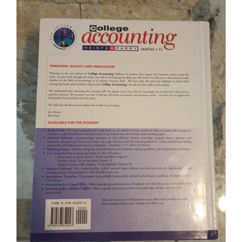 College Accounting : Chapters 1-15 by Heintz Parry (1995, Hardcover 15th Edition gallery