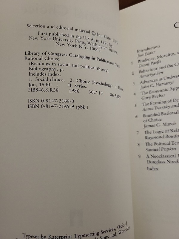 Rational Choice By John Elster (Paperback) 1986 gallery