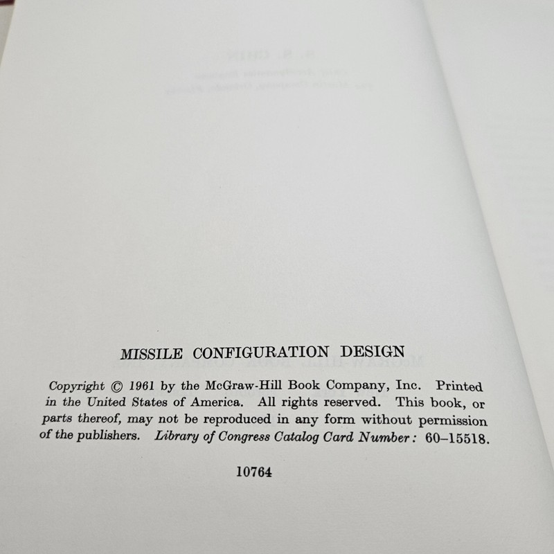 Missile Configuration Design By S. S. Chin 1961 Hardcover McGraw Hill gallery