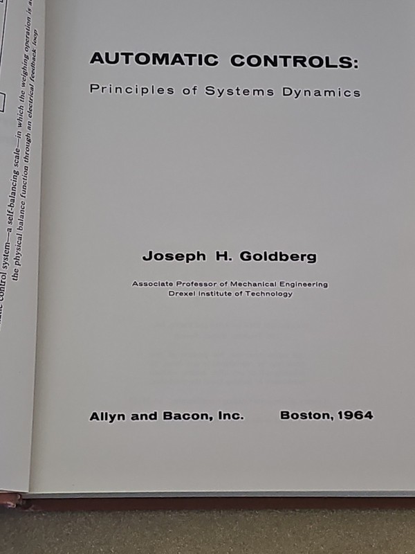 Automatic Controls: Principles of Systems Dynamics by Joseph H. Goldberg - HC/DJ gallery