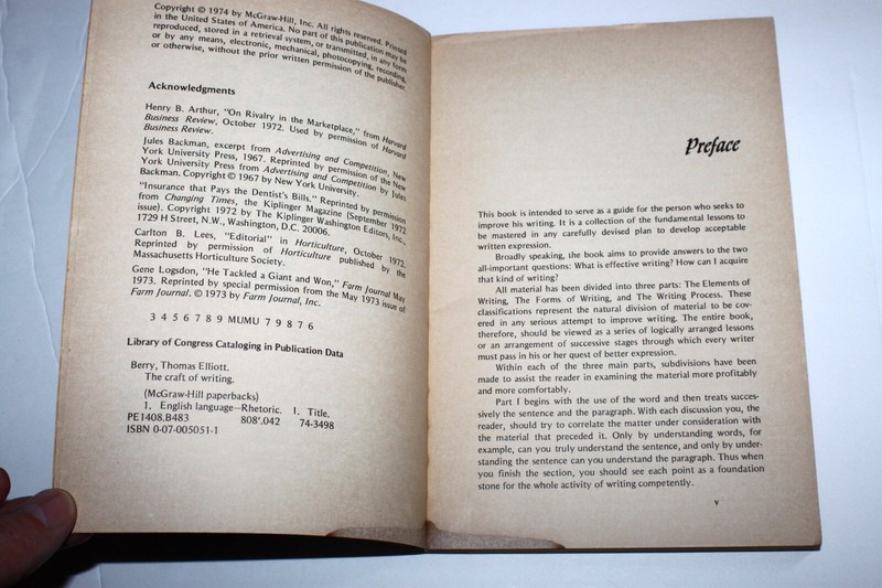 The Craft of Writing by Thomas Elliott Berry (Trade Paperback 1974) gallery