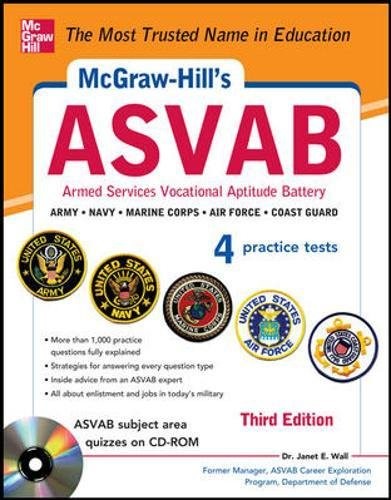 MCGRAW-HILL’S ASVAB WITH -ROM, 3RD EDITION: STRATEGIES + By Janet E. Wall *Mint*