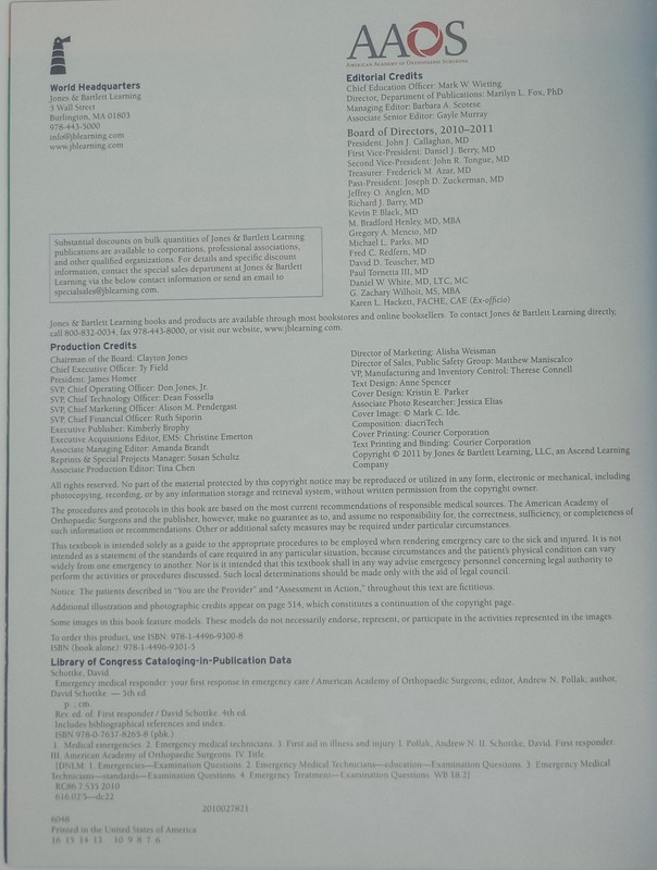 Emergency Medical Responder, 5e ~ AAOS 40th Anniv. Orange Book Series, 2011 Pbk gallery