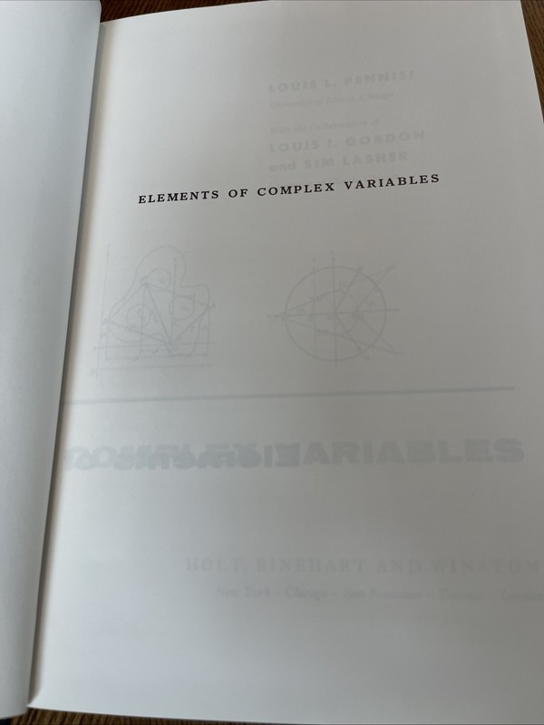 Elements of Complex Variables by Louis L. Pennisi (Hardcover) 1963 gallery