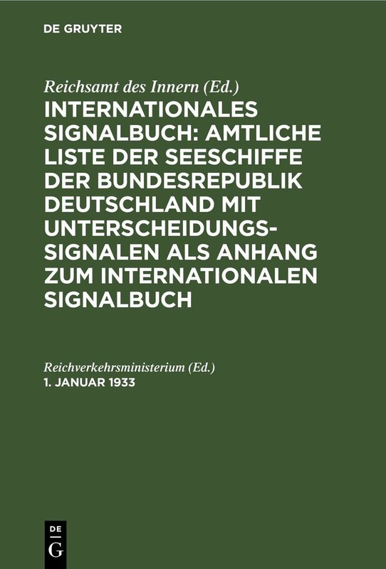 1. Januar 1933 (German Edition) by Reichverkehrsministerium [Hardcover]