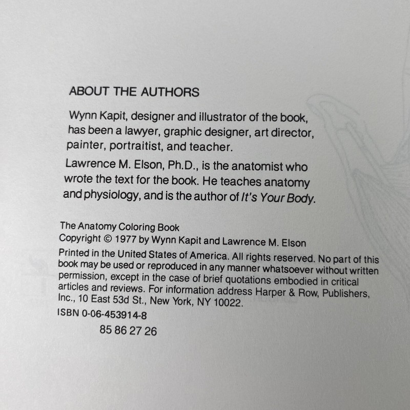 The Anatomy : Coloring Book by Lawrence M. Elson and Wynn Kapit 1997 gallery