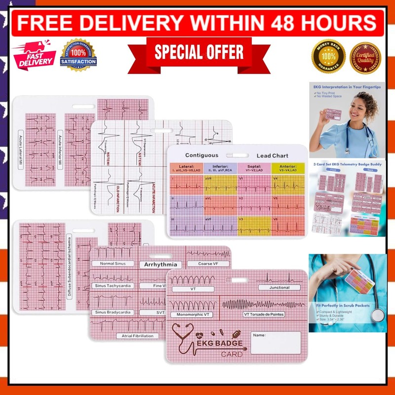 Professional EKG Reference Card Set – Waterproof 12 Lead ECG for Quick Learning