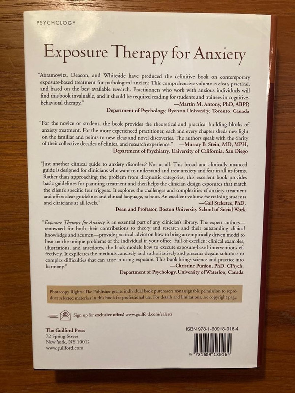 Exposure Therapy for Anxiety: Principles and Practice (First Edition, 2011, HC) gallery