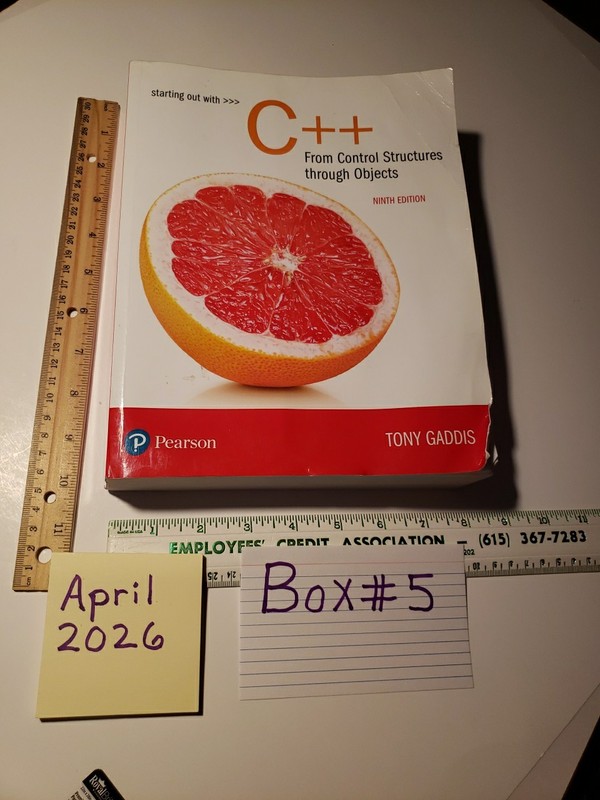 Starting Out with C++ From Control Structures Through 9th Ed PB Book SOLD AS IS