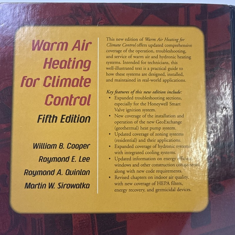 Warm Air Heating for Climate Control 5th Edition HVAC Textbook Hardcover gallery