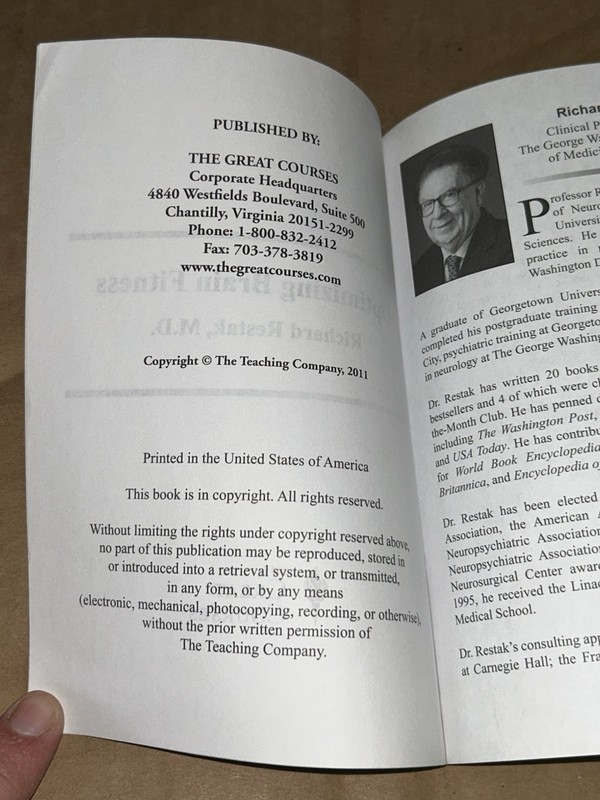 Optimizing Brain Fitness Course Guidebook By Professor Richard Restak 2011 gallery