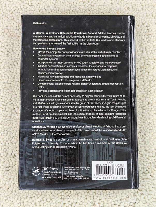 A Course in Ordinary Differential Equations 2nd Ed Wirkus Swift Hardcover CRC gallery