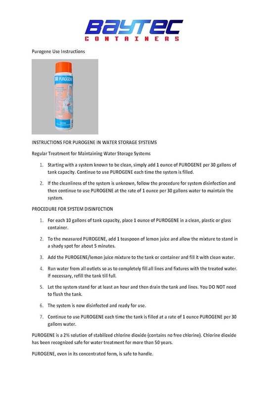 Long-Term Water Storage Treatment: 32oz Purogene Anti-Odor & Chlorine Reducer gallery