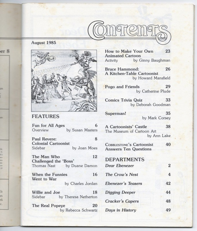 COBBLESTONE 1985 Aug magazine COMICS popeye pogo superman history children gallery