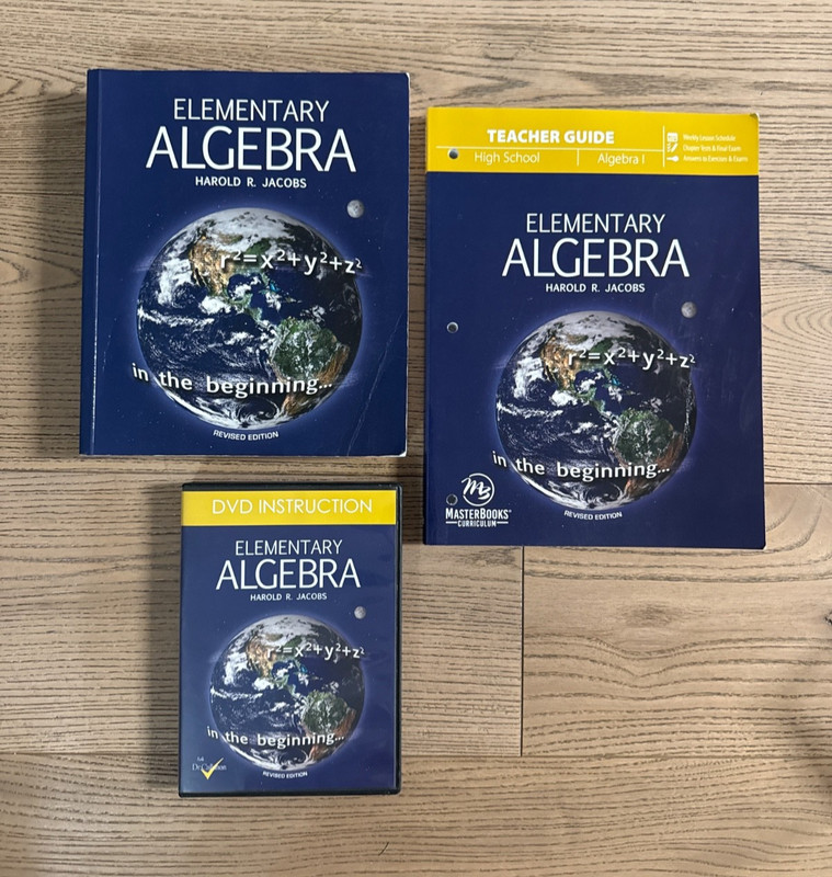 Harold Jacobs Elementary Algebra Revised Ed: Set of 3 Text, Teacher Guide &DVDs