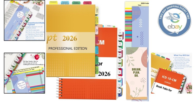 Comprehensive 2026 CPT & ICD-10-CM Index Tabs - Easy Application & Repositioning gallery