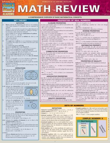 Brand New Math Review; Laminated Quick Study Guide: ISBN10- 142321871X